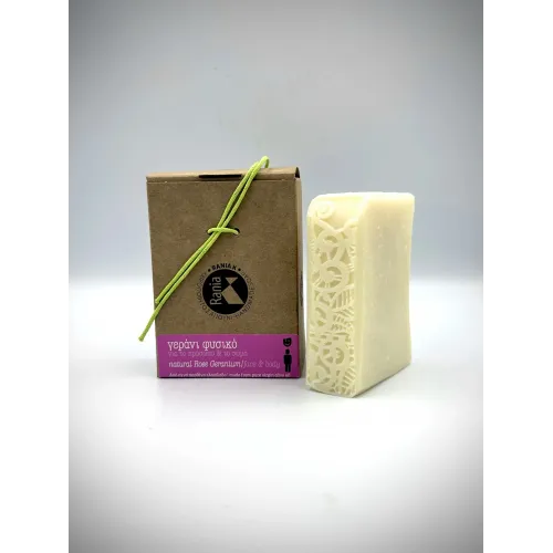 100% Handmade Natural Rose Geranium Soap Bar With Greek Olive Oil Soap - Organic Herbal Body&Face Soap - Hydration and Tightening Soap
